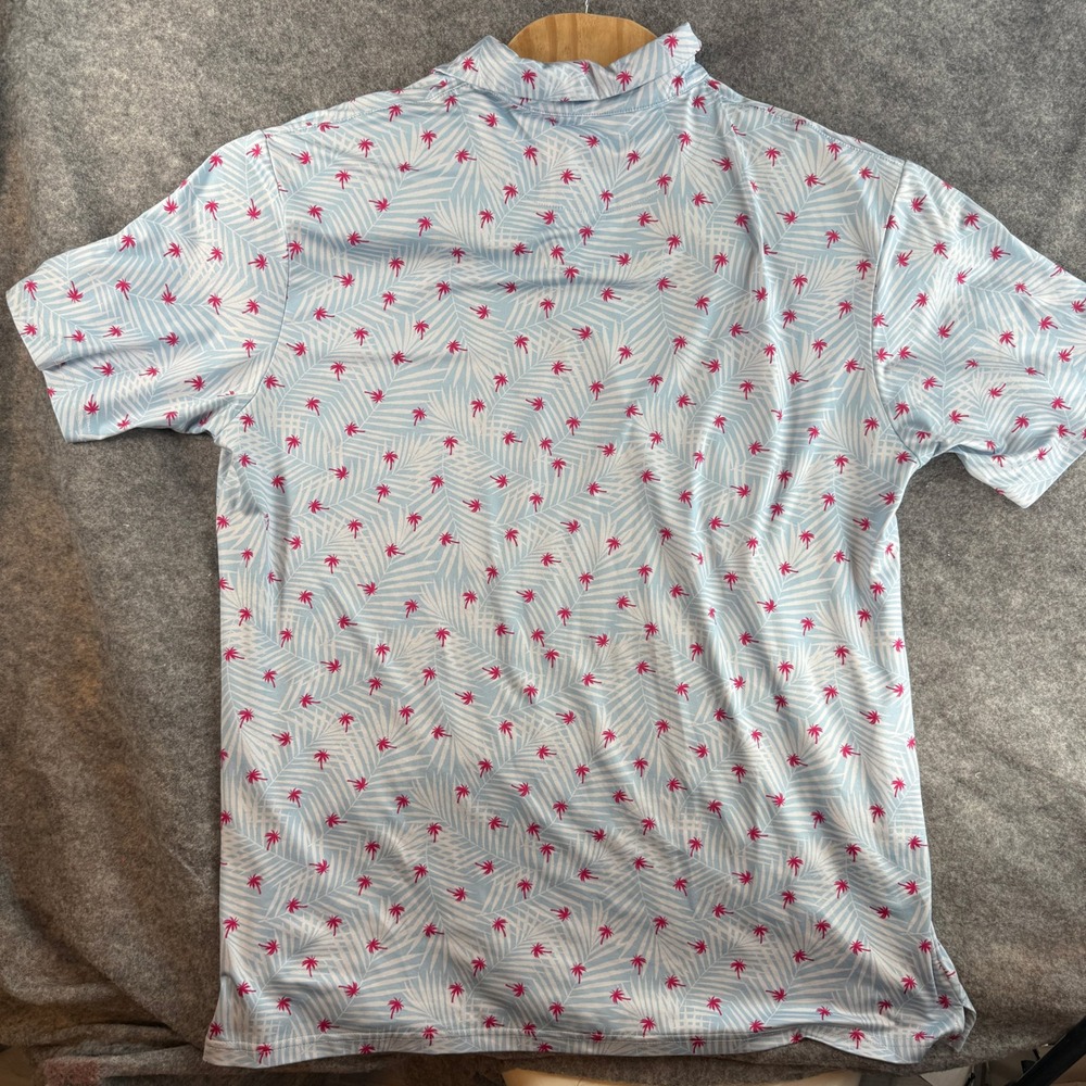Pins & Aces Polo Shirt Men XXL Blue Pink Tropical Palm Tree Performance Golf Tee - Picture 7 of 13